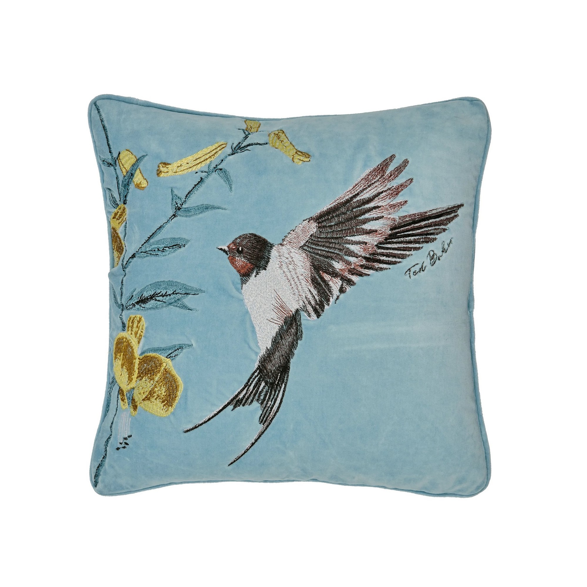 Botanical Birds Velvet Cushion By Ted Baker In Multi